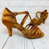 Galex - Emma-T-Bar - Tan-Satin - Heel - Flare 5cm
