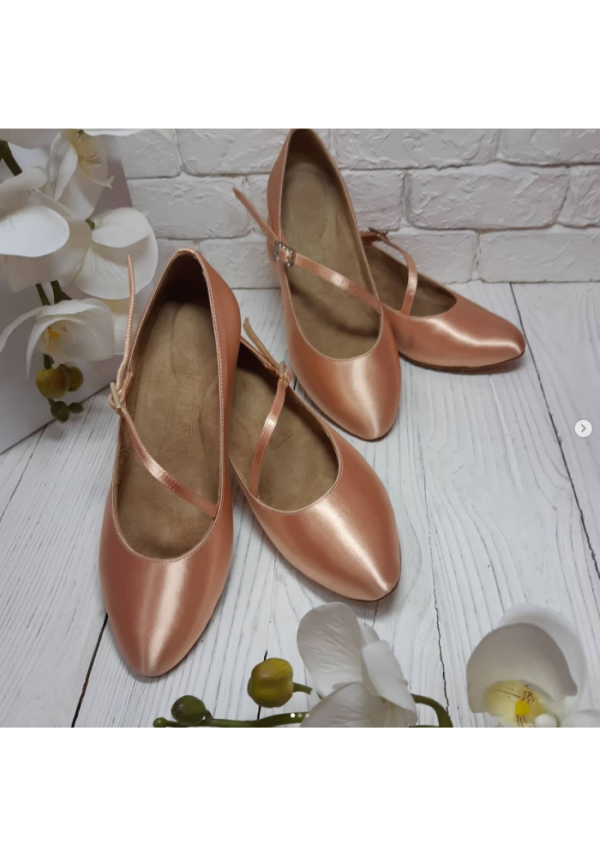 Galex - Round Toe Single Strap - Flesh Satin - 5cm Flare