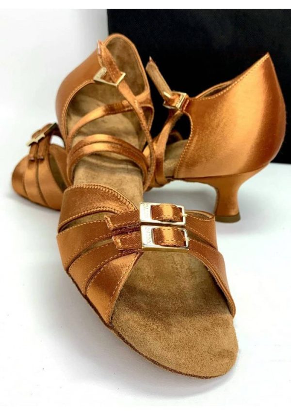 Galex - Tatyana - Tan-Satin - Heel - Flare 5cm